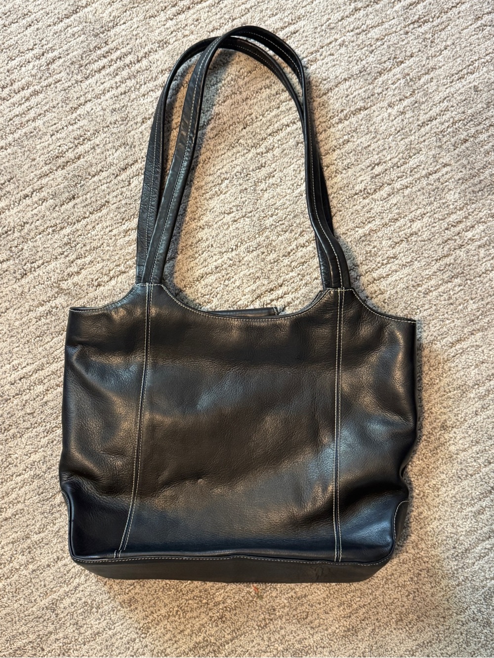 Coldwater Creek Y2K Black Leather Tote Bag - Classic Everyday Shoulder Bag